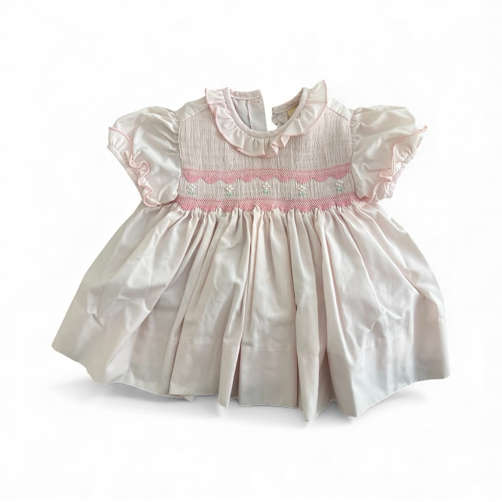 Classic Pink Smocked Baby Dress with Embroidery